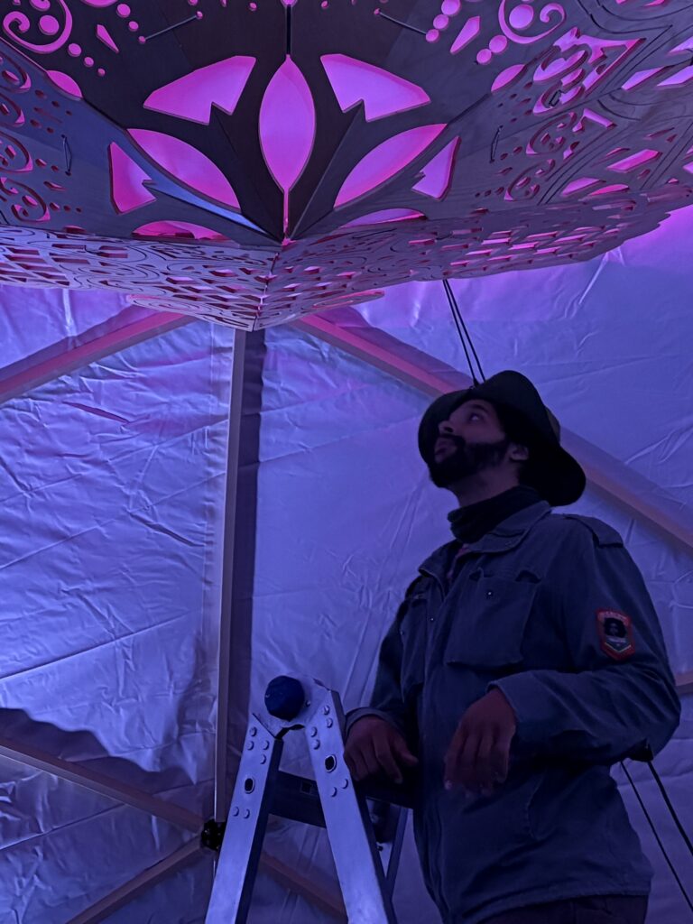 Installing the canopy.